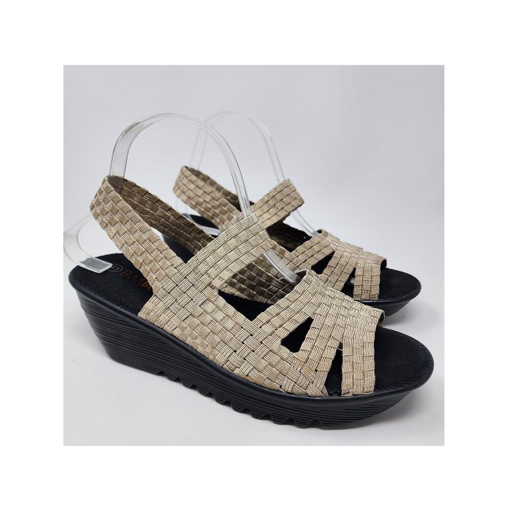 Bernie Mev. Leonia Wedge Sandal Women 10-10.5 Champagne Gold Woven Slingback